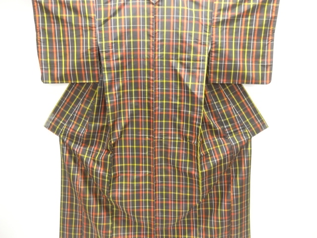 JAPANESE KIMONO / KIMONO ENSEMBLE / SILK / YONEZAWA TSUMUGI / WOVEN GRID